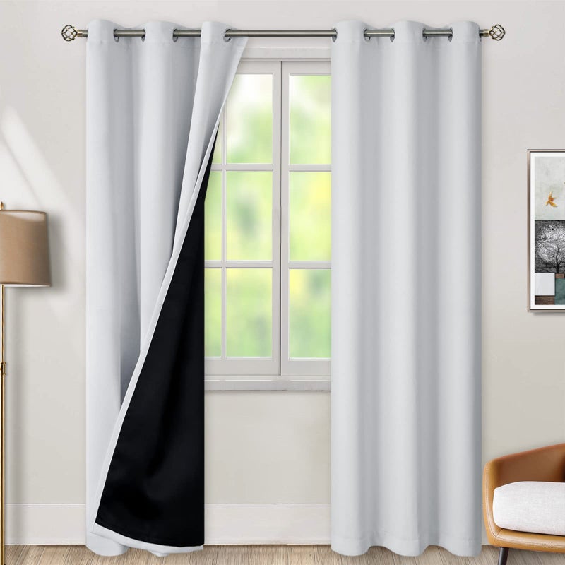 BGment Thermal Insulated 100% Blackout Curtains for Bedroom with Black Liner, Double Layer Full Room Darkening Noise Reducing Grommet Curtain (42 x 84 Inch, Greyish White, 2 Panels) - Image 1